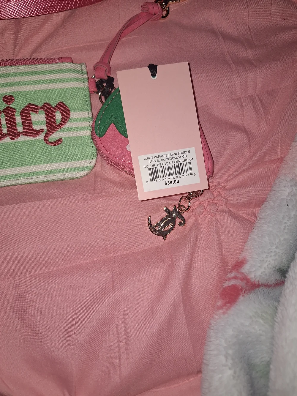 EXCLUSIVE Juicy Couture Pink & Mint Cherry-Strap Satchel Matching Wallet